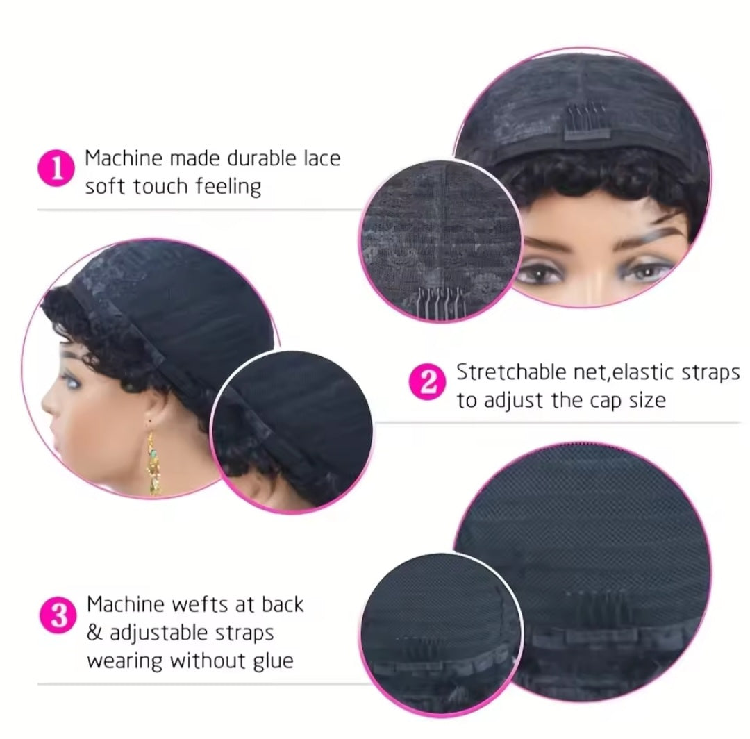 N°1: Perruque pixie courte en cheveux naturels, prête à porter