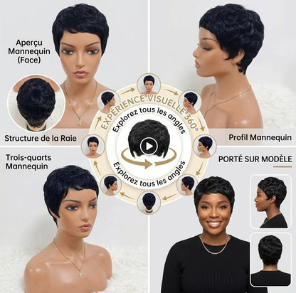 N°1: Perruque pixie courte en cheveux naturels, prête à porter